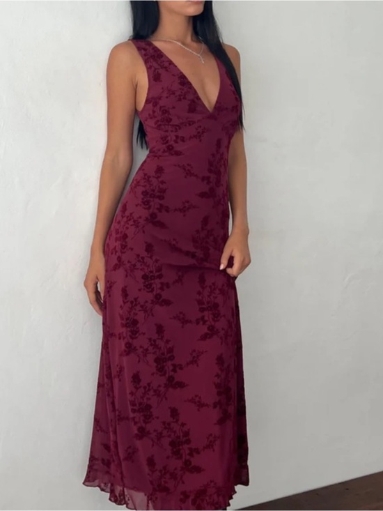 Motel Rocks Dresses & Skirts - Motel Rocks Gabriela Dress Midi Botanical Flower Maroon Small Mesh Whimsigoth